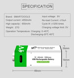 Load image into Gallery viewer, Smartoools 9V Lithium-Ion Type-C Rechargeable Batteries 1 Pcs