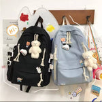 Load image into Gallery viewer, New Korean Style Cute Girls Backpack – High Quality Schoolbag for High School &amp; College Students with Bear Keychain &amp; Cartoon Pins